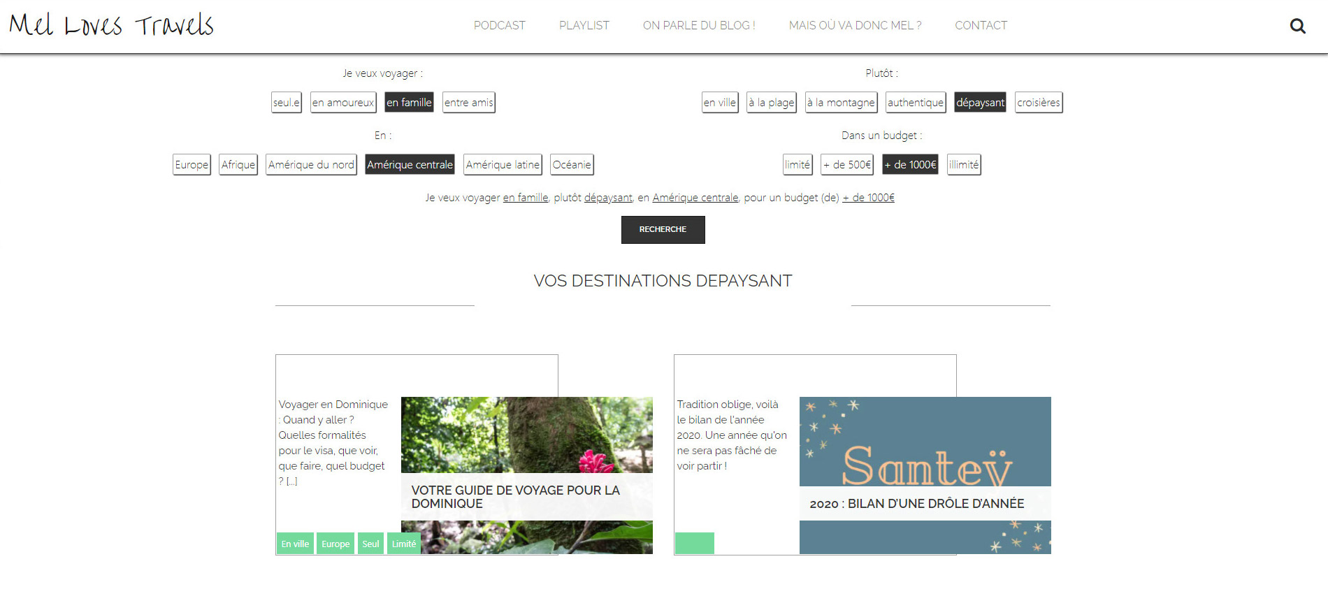 page mode voyage et recherche sur le site web mellovestravels.com