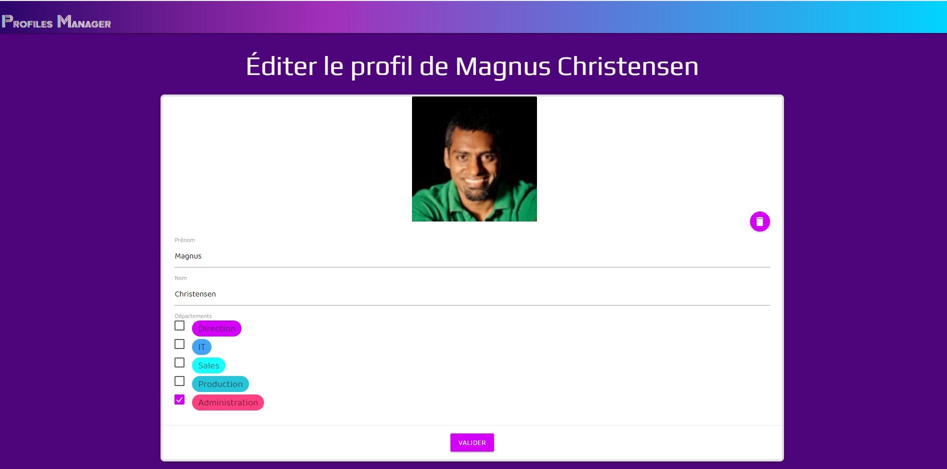 fonctionnalité d'édition d'un profil