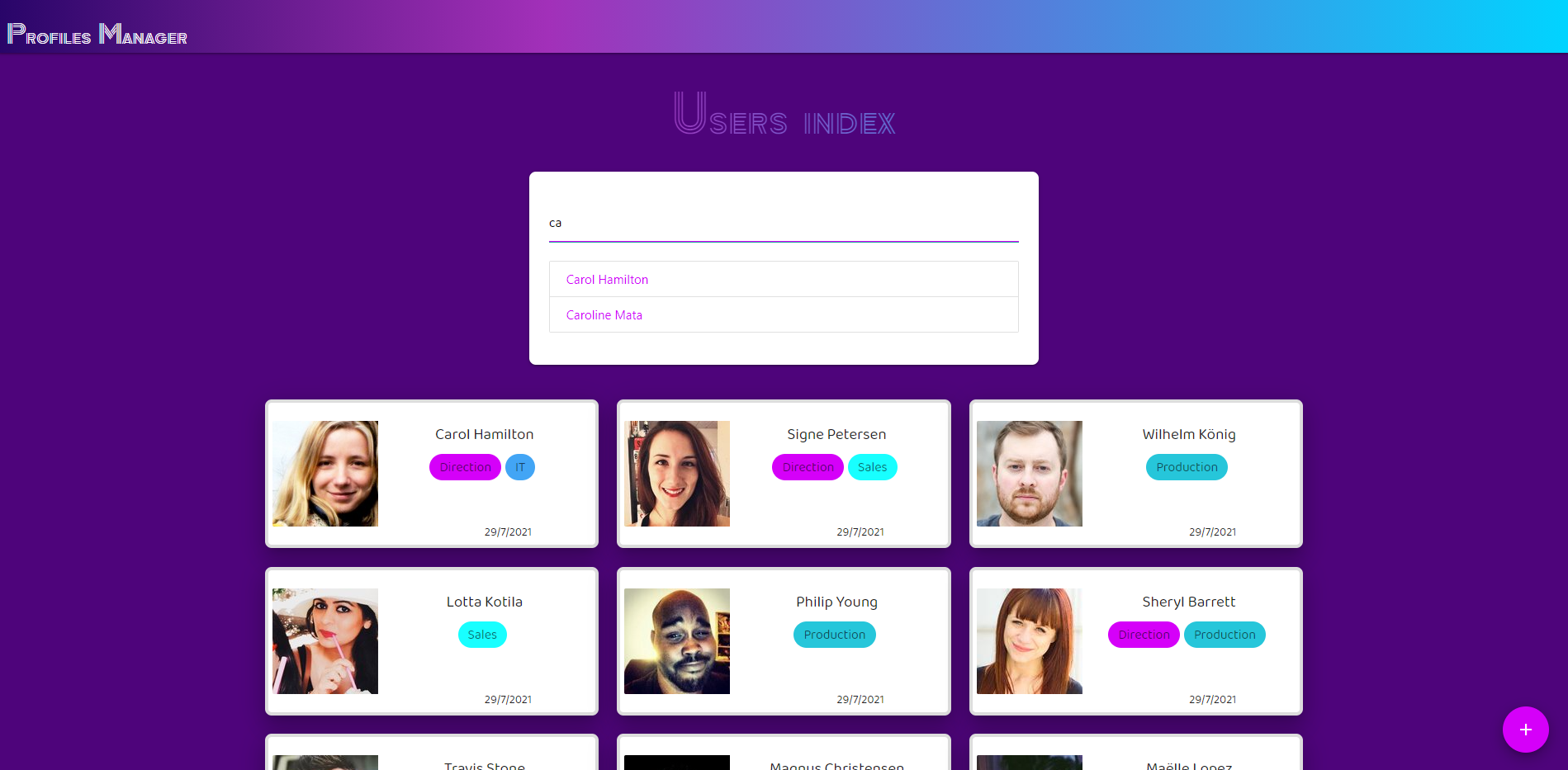 application de démonstration de gestion de profiles