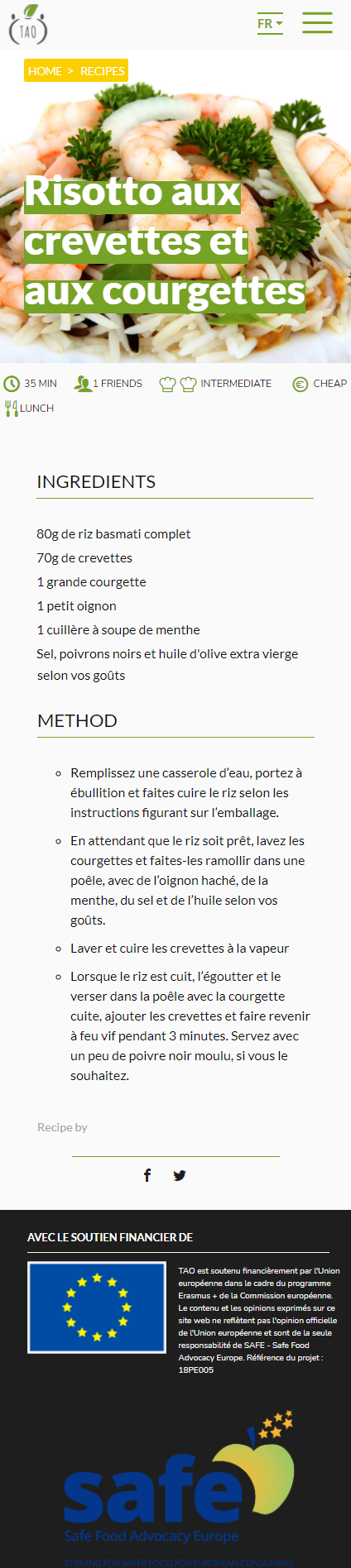 page d'une recette du site web meet-tao en format smartphone