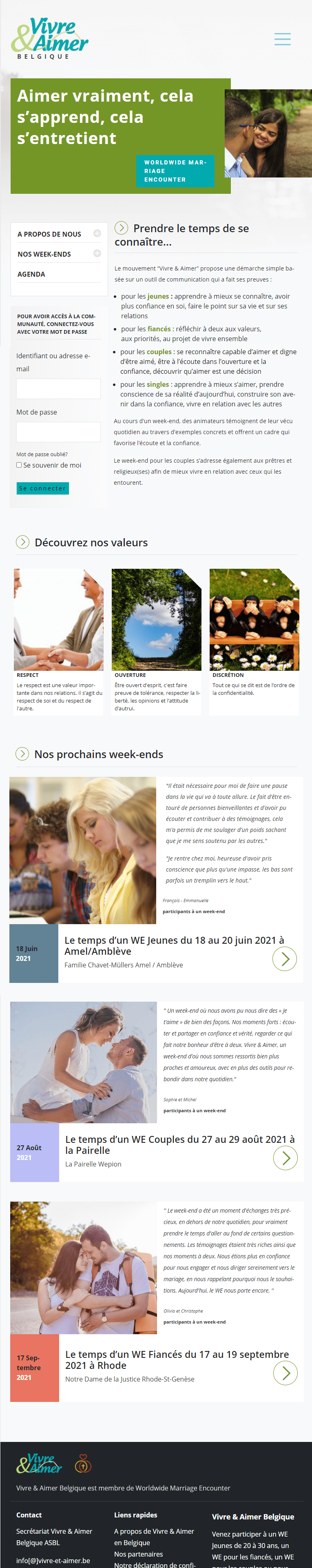 exemple de page responsive du site web vivre-et-aimer.be en format smartphone