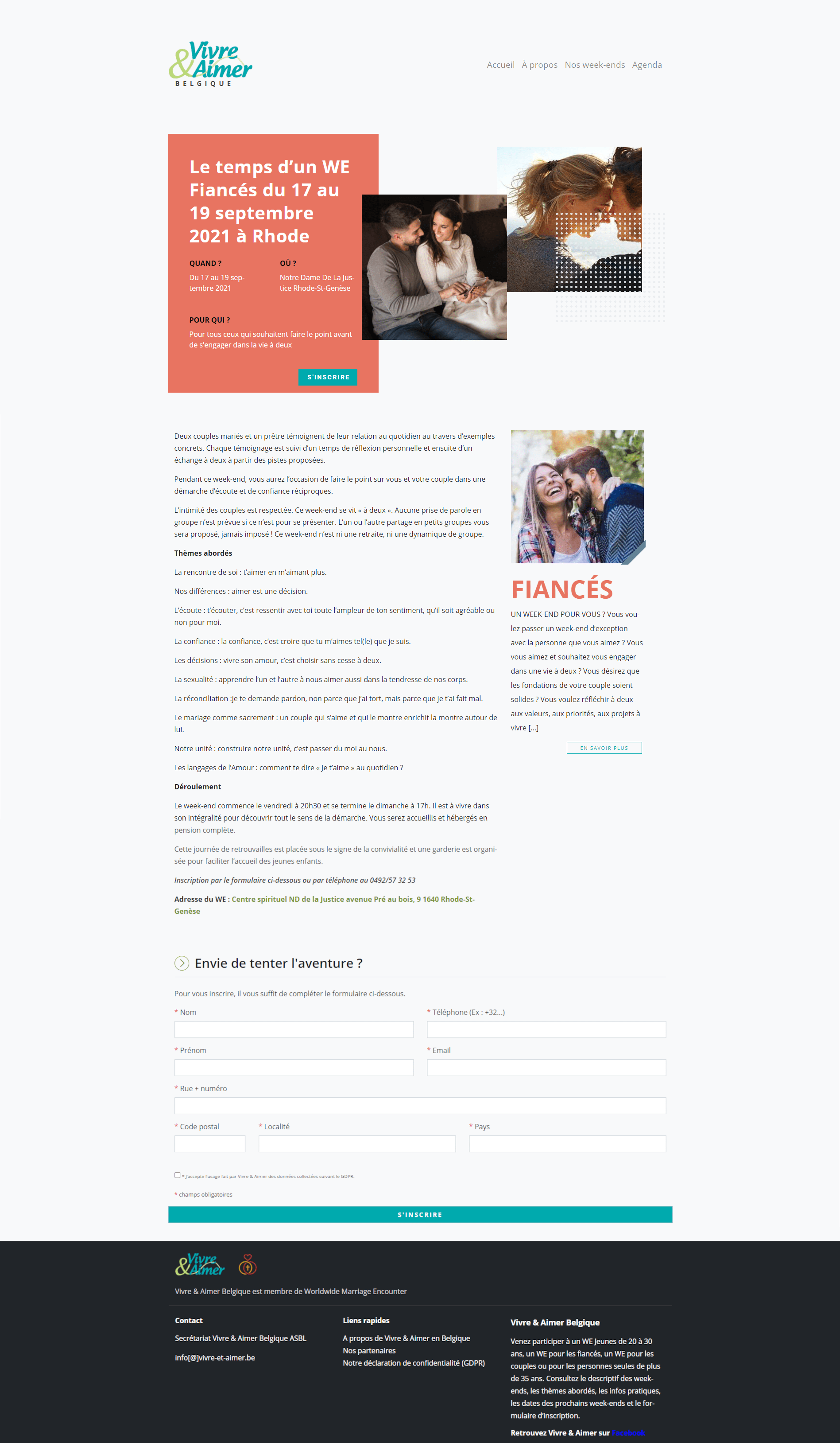page week-end dédiée du site web vivre-et-aimer.be
