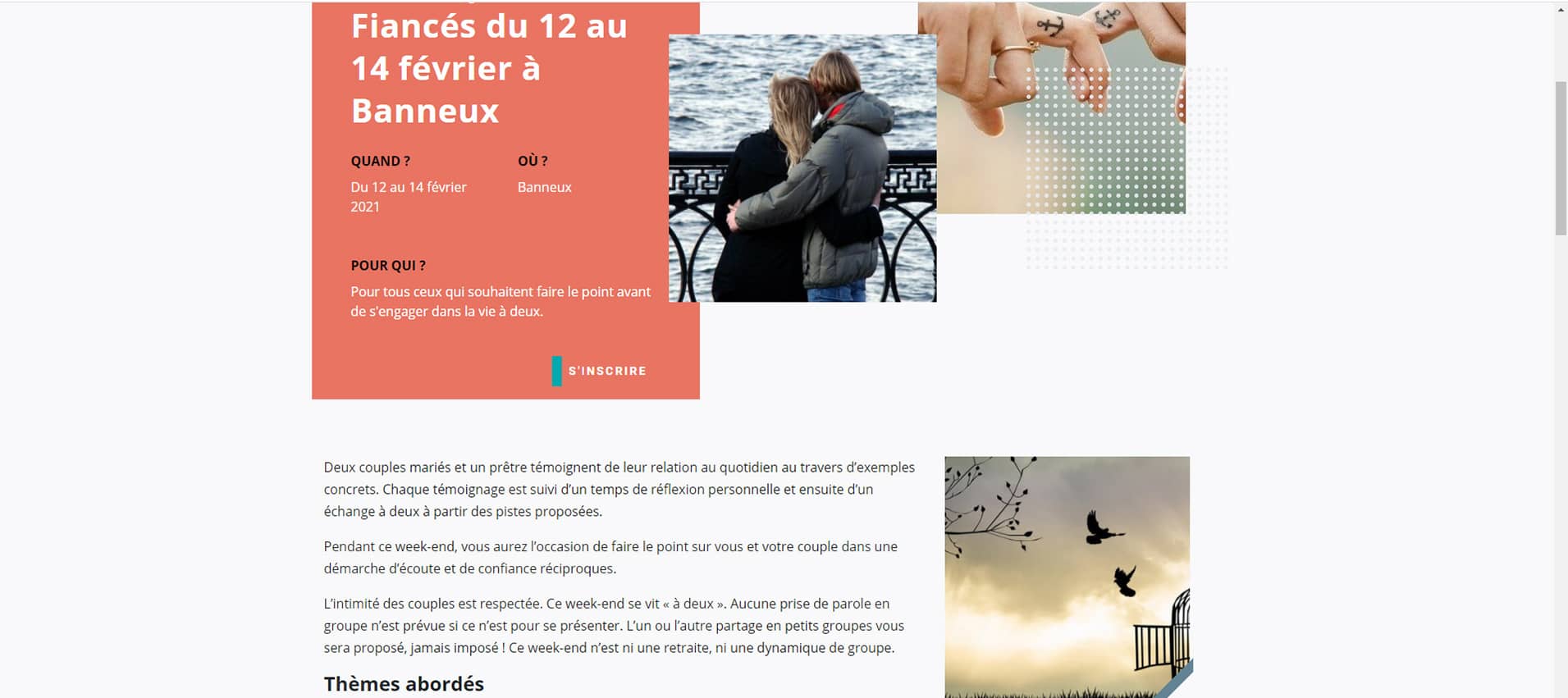 projet de site web de l'assoxiation vivre et aimer, organisation d'événements
