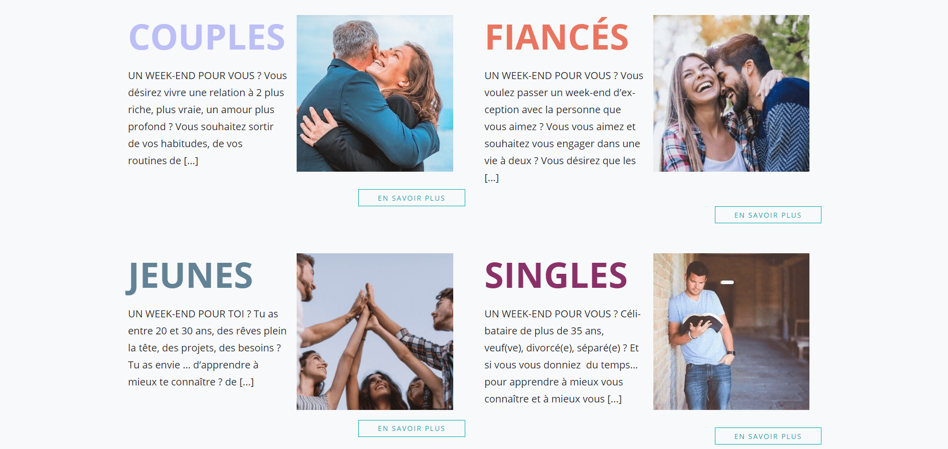 page nos week-ends sur le site web vivre-et-aimer.be